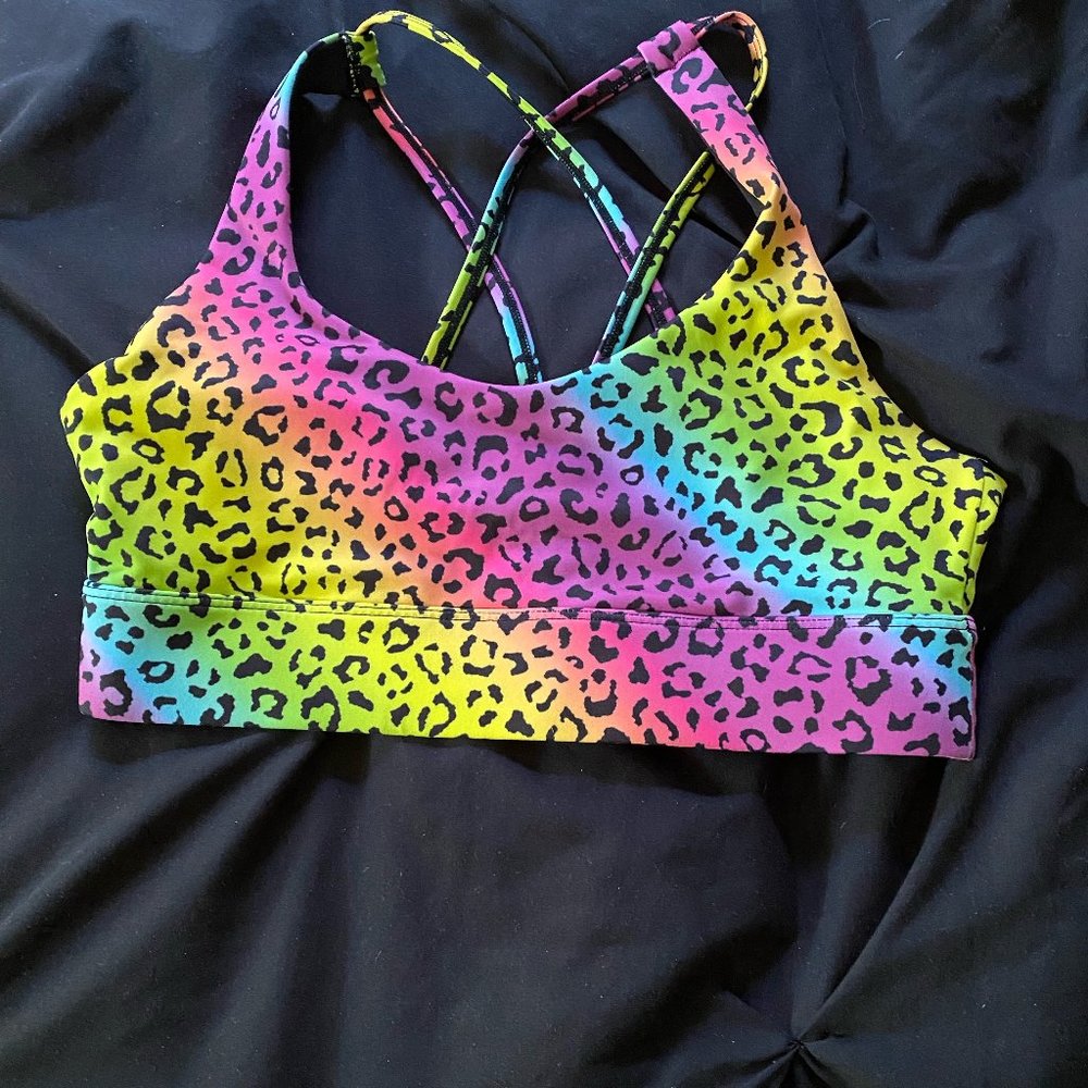 Zyia Rainbow Leopard Light n Tight Strappy Bra (M)